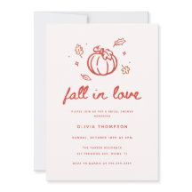 Minimalist Red Script "Fall in Love" Bridal Shower