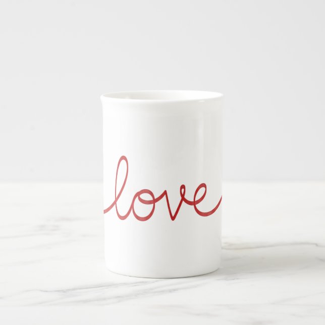 Minimalist Red Script Love Continuous Line Art Bone China Mug (Front)