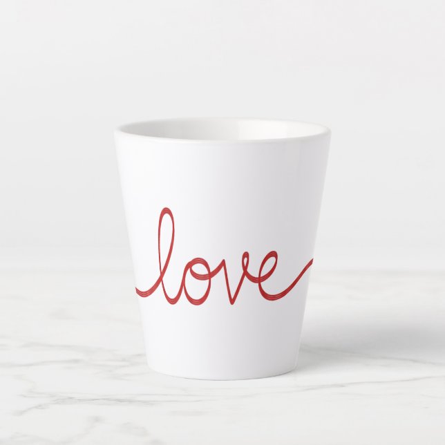 Minimalist Red Script Love Continuous Line Art Sma Latte Mug (Front)