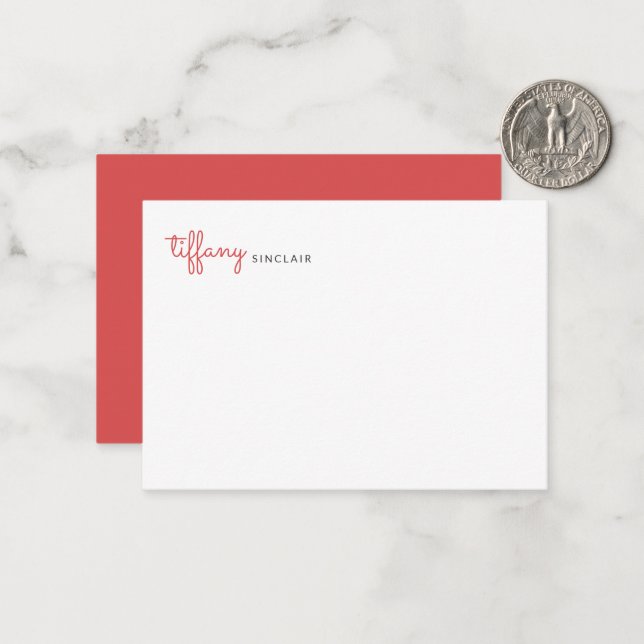 Minimalist Red Script Modern Chic Custom Card (Front/Back In Situ)
