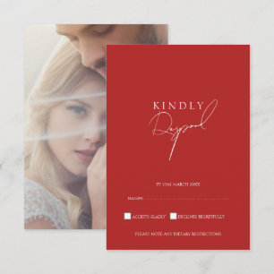 Minimalist Red Script Wedding RSVP Response