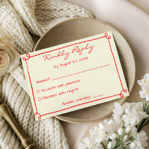 Minimalist Red Script Wedding RSVP Response Card
