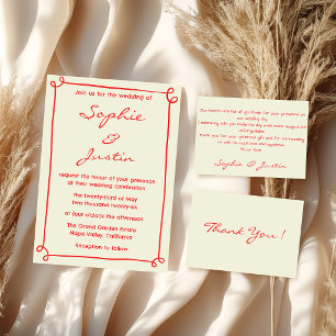 Minimalist Red Script Wedding Thank You Card