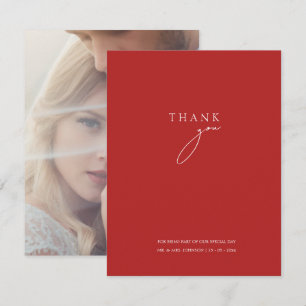 Minimalist Red Script Wedding Thank You Card