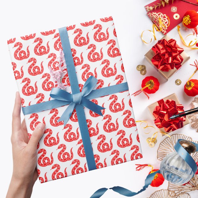 Minimalist Red Snake Pattern Chinese New Year 2025 Wrapping Paper (Creator Uploaded)