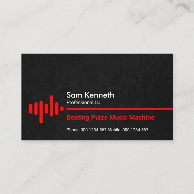 Minimalist Red Sound Wave Black Grunge Deejay Business Card (Front)