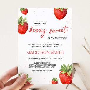 Minimalist Red Strawberry Baby Shower  Invitation