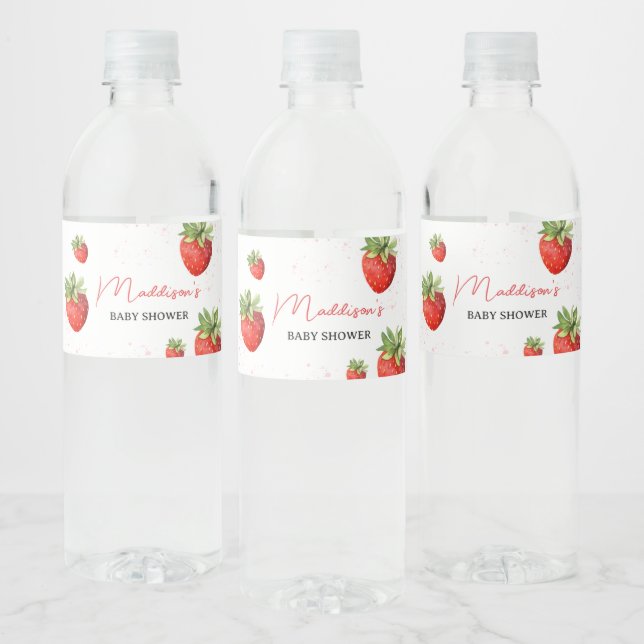 Minimalist Red Strawberry  Water Bottle Label (Bottles)