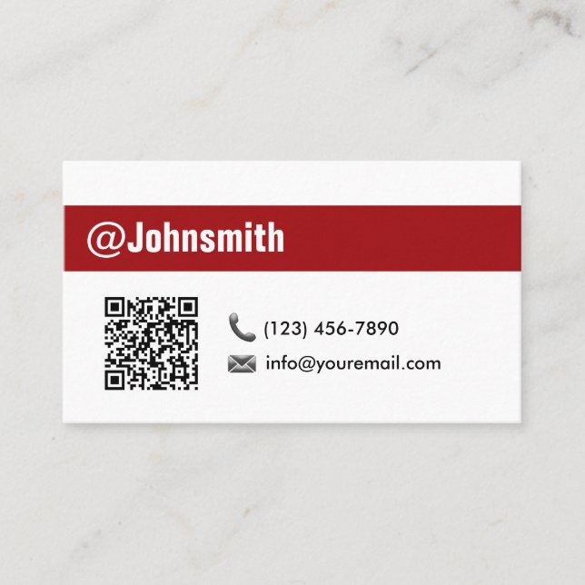 Minimalist Red Striped QR Code Professional Business Card (Front)