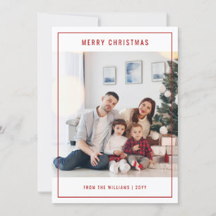 Minimalist Red Stylish Family Photo Christmas Holiday Card