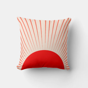 Minimalist Red Sun and Sun Rays Cushion
