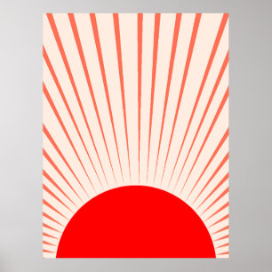 Minimalist Red Sun and Sun Rays Poster