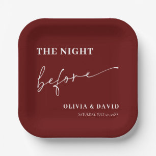 Minimalist Red The Night Before Rehearsal Dinner Paper Plate