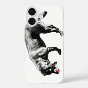 Minimalist Red Tongue Labrador Sniffing Ink Art iPhone 16 Case