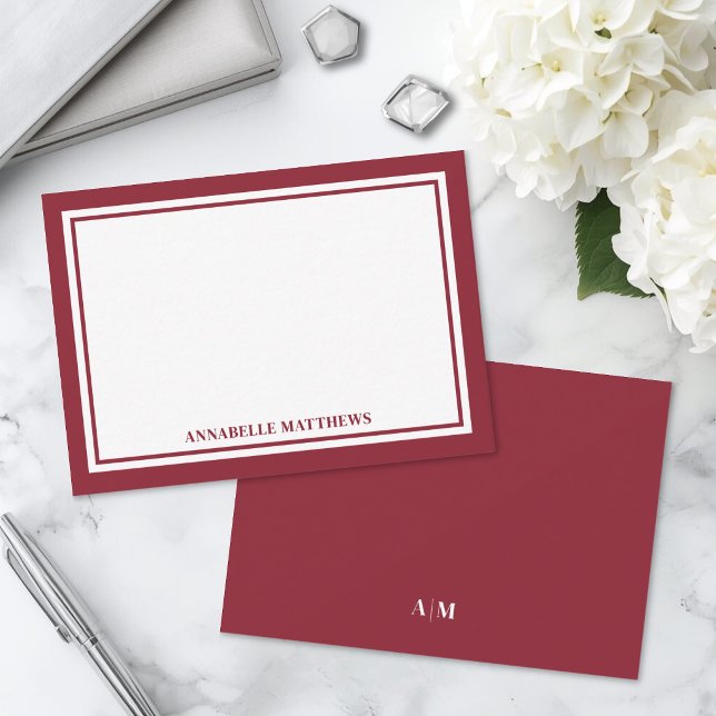 Minimalist Red Two Border Monogram Card (Minimalist Red Two Border Monogram Note Card)