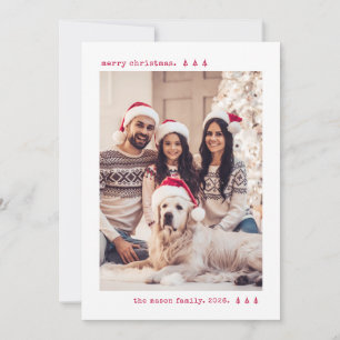 Minimalist Red Typewriter Family Photo Christmas Holiday Card