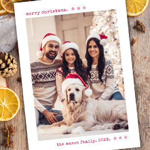 Minimalist Red Typewriter Family Photo Christmas Holiday Card