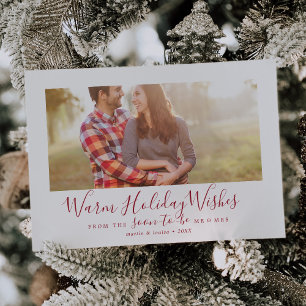 Minimalist Red Warm Holiday Wishes Engaged Photo Card