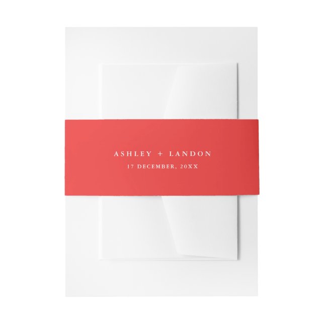 Minimalist red wedding Invitation Belly Band (Front Example)
