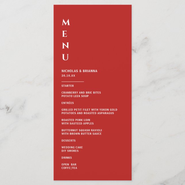 Minimalist Red Wedding Menu (Front)