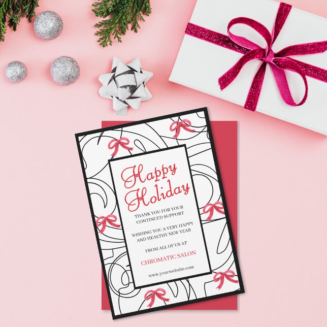 Minimalist Red White Abstract Line Ribbon Holiday  Card (Creator Uploaded)