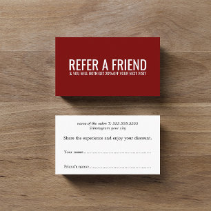 Minimalist Red White Bold Salon Referral Card