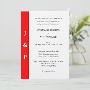 Minimalist Red White Monogram Invitation