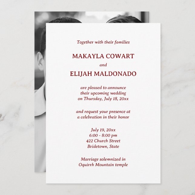 Minimalist Red & White Temple Wedding Reception Invitation (Front/Back)