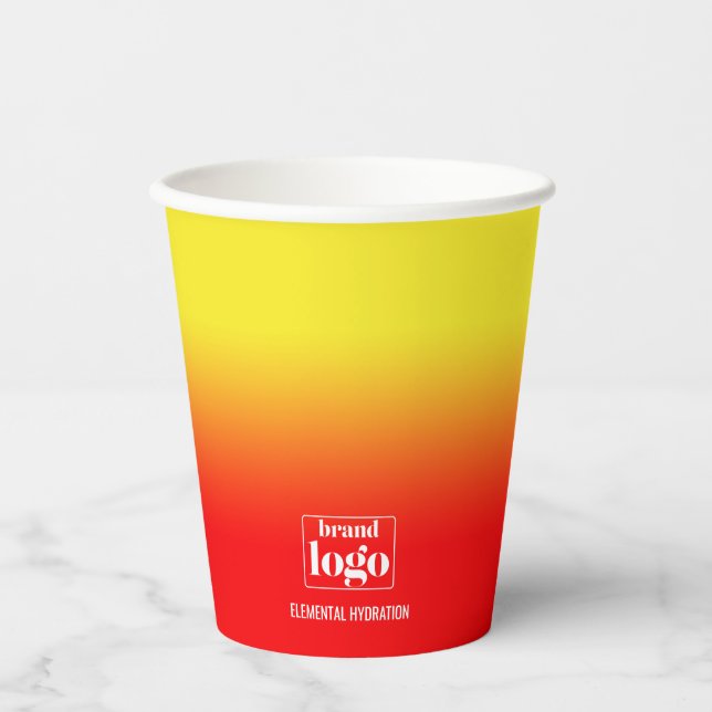 Minimalist Red Yellow Gradient Elemental Logo Paper Cups (Front)