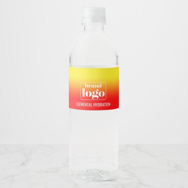 Minimalist Red Yellow Gradient Elemental Logo Water Bottle Label (Front)