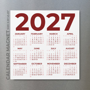 Minimalist Red Your Colours 2027 Magnetic Calendar