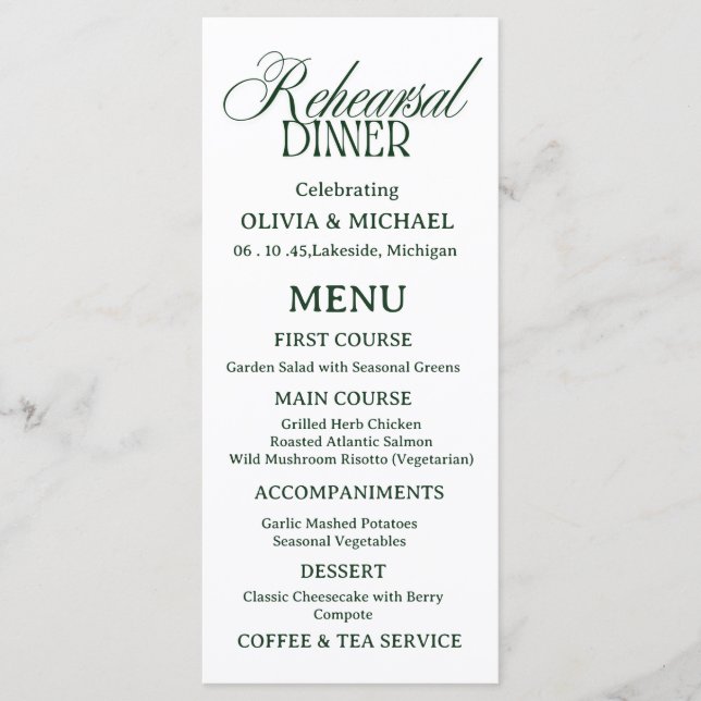 Minimalist Rehearsal Dinner Menu Card (Front)