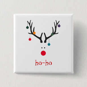 Minimalist reindeer on white ho-ho 15 cm square badge