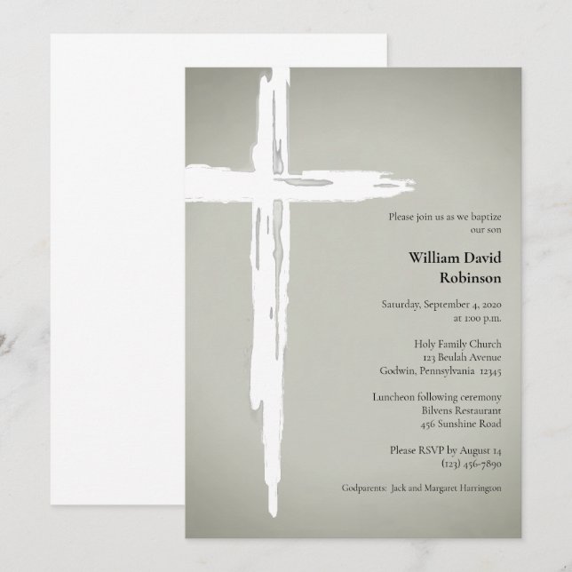 Minimalist Religious Christian Baptism Invitation (Front/Back)