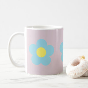 Minimalist Retro 90s Y2k Pastel Blue Flowers Lilac Coffee Mug