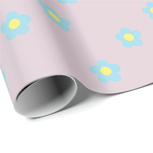 Minimalist Retro 90s Y2k Pastel Blue Flowers Lilac Wrapping Paper