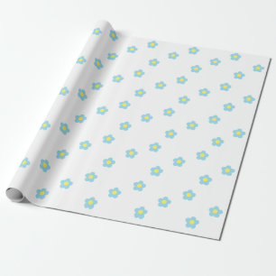 Minimalist Retro 90s Y2k Pastel Blue Flowers Wrapping Paper