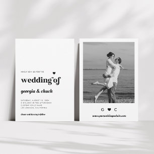 Minimalist Retro Black & White Monogram Wedding Invitation