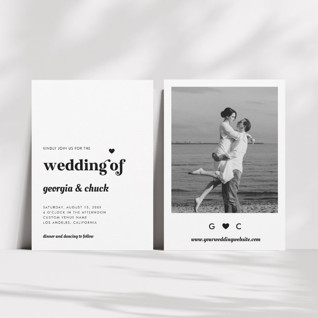 Minimalist Retro Black & White Monogram Wedding Invitation (Creator Uploaded)