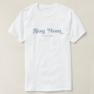 Minimalist Retro Blue "Boy Mum" Baby Shower Party T-Shirt