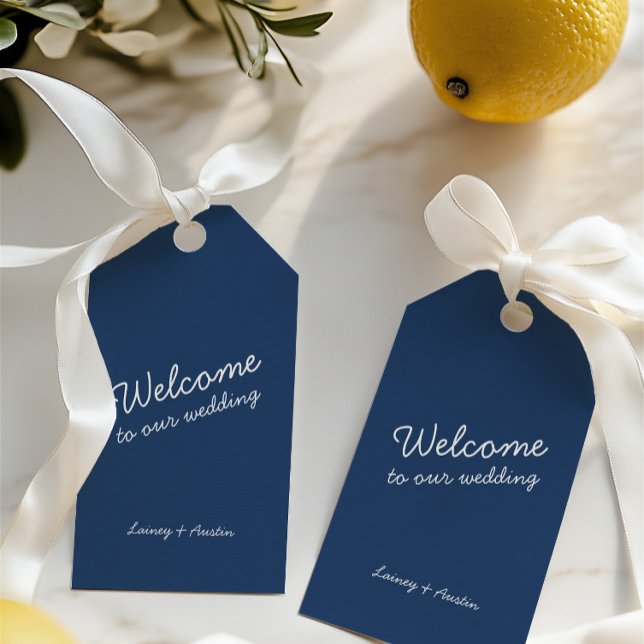 Minimalist Retro Blue Wedding Gift Tag (Minimalist Retro Yellow Wedding Gift Tag)