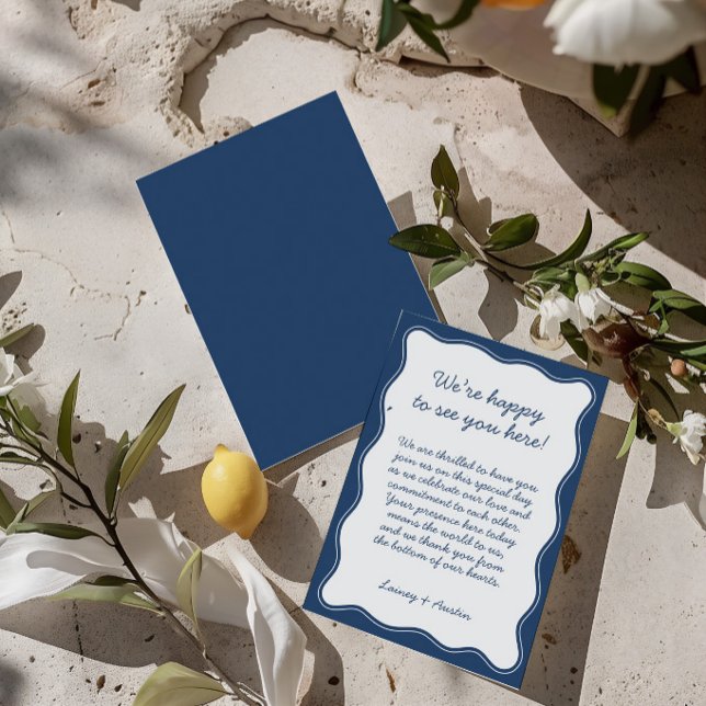 Minimalist Retro Blue Wedding Welcome  Thank You Card (Minimalist Retro Blue Wedding Welcome Thank You Card)
