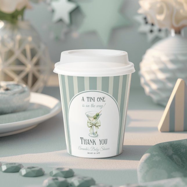 Minimalist Retro Bow Tini One Martini Baby Shower Paper Cups (Creator Uploaded)
