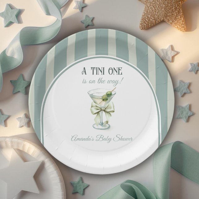 Minimalist Retro Bow Tini One Martini Baby Shower Paper Plate (Creator Uploaded)