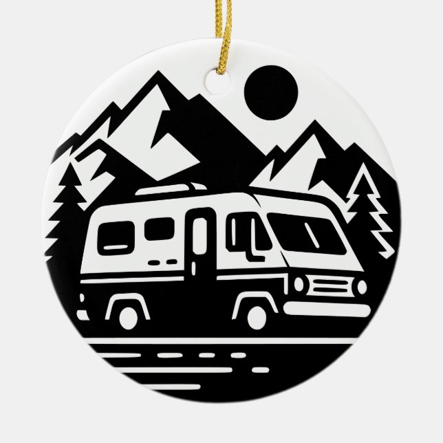 Minimalist Retro Camper Van Adventure  Ceramic Tree Decoration (Front)