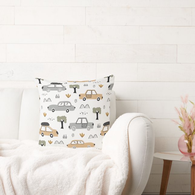 Minimalist Retro Cars Seamless Pattern in Neutral  Cushion (Couch)