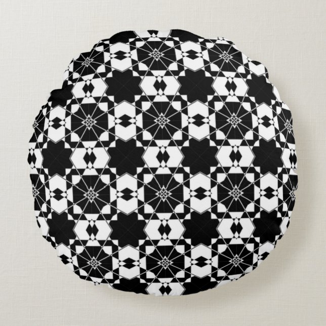 Minimalist retro check pattern – Monochrome design Round Cushion (Front)