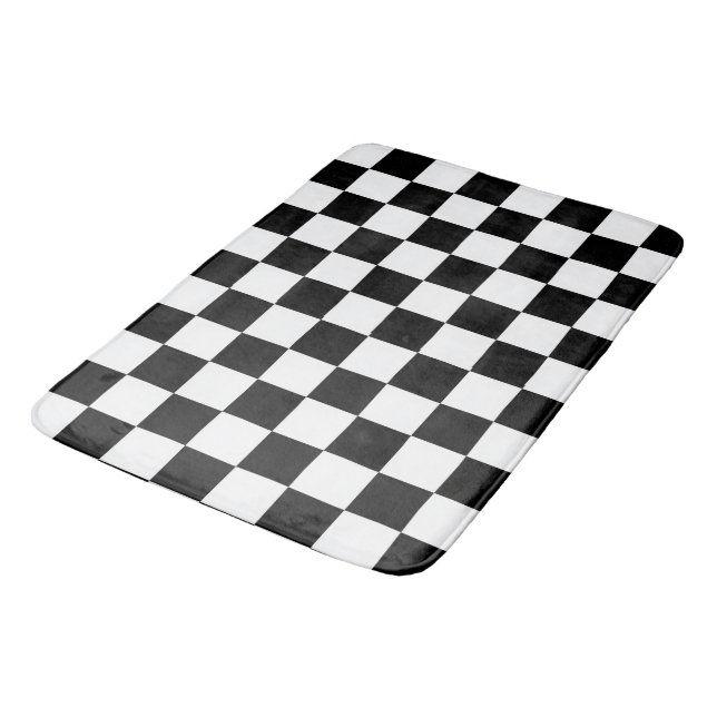 Minimalist Retro Checkered – Monochrome Streetwear Bath Mat (Angled)