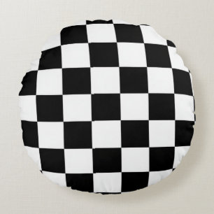 Minimalist Retro Chequered – Monochrome Streetwear Round Cushion