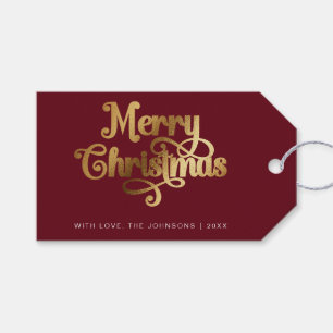 Minimalist Retro Chic Red Gold Merry Christmas Gift Tags